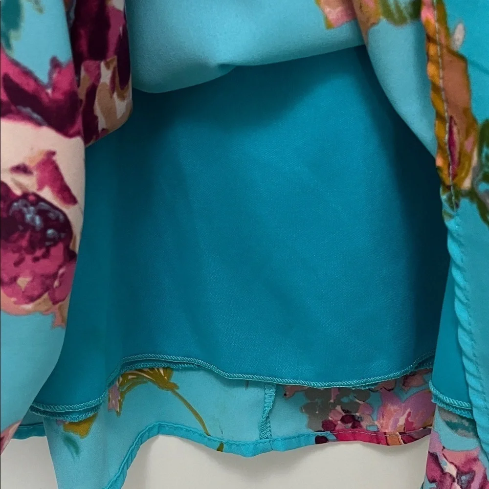 Everly Turquoise Blue and Pink Floral Sheath Sleeveless Mini Dress - Size Small